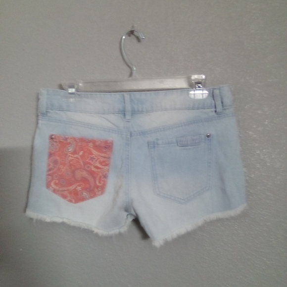 Lei Blue and Orange Jean Shorts with Distressed Details - Picture 2 of 3